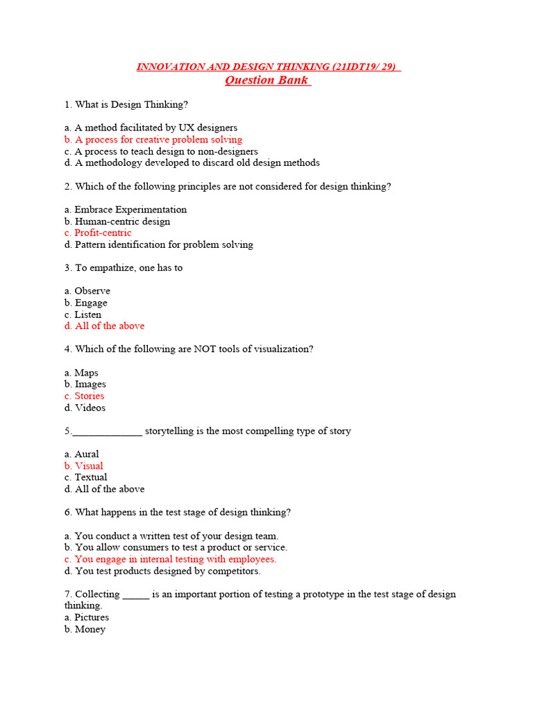 Design Thinking Question Bank | PDF | Design Thinking | Software ...
