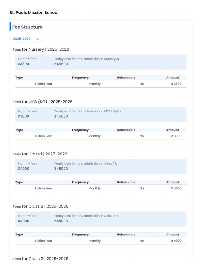 Fees Structure - St. Pauls Mission - 2025-2026 | PDF