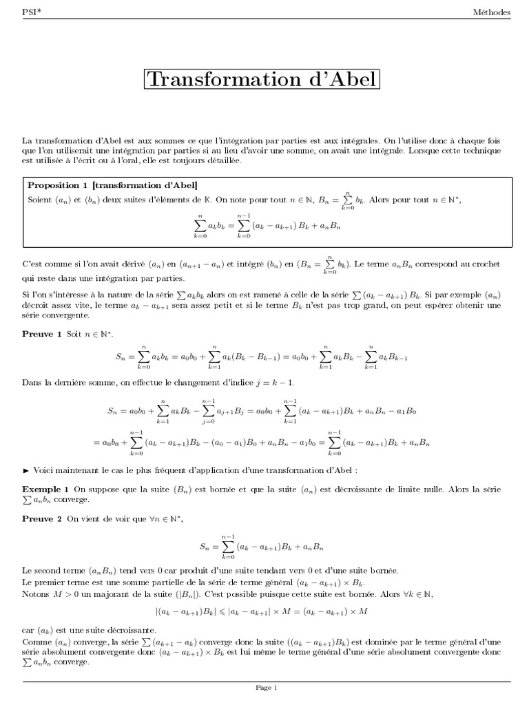 Méthodes de Transformation d'Abel | PDF | Série (mathématiques ...