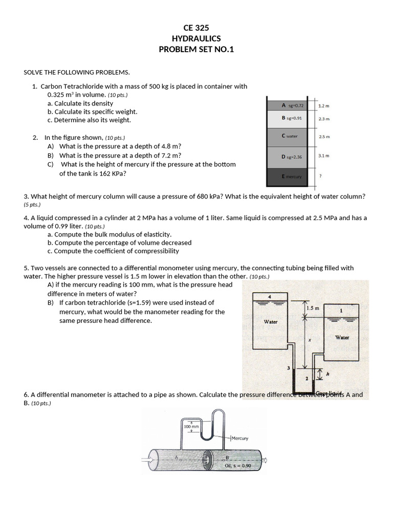 Hydraulics Problem Set Solutions | PDF