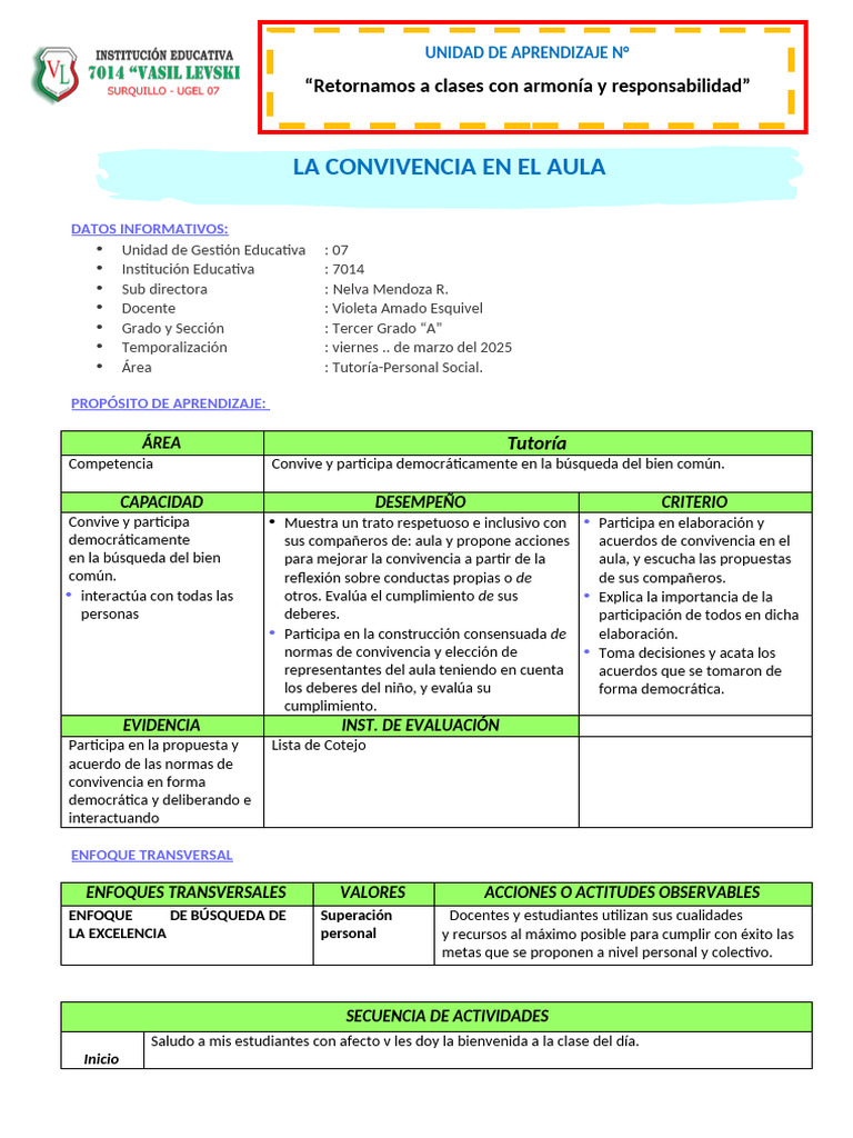 Normas de Convivencia en el Aula 3° "A" | PDF | Salón de clases | Toma ...