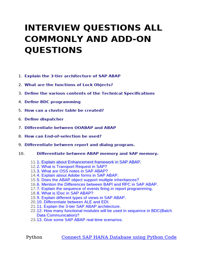 SAP ABAP Interview Questions Guide | PDF | Databases | Sql