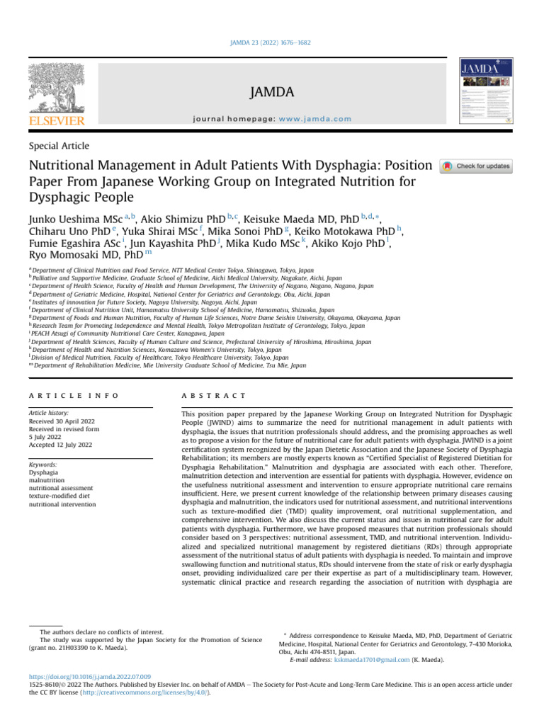 Nutritional Management In Adult Patients With Dysphagia Pdf