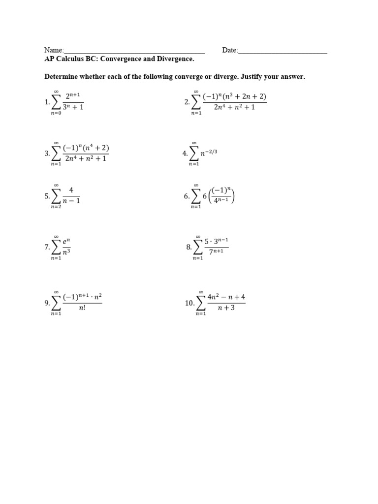 AP Calculus BC Convergence Tests Guide | PDF