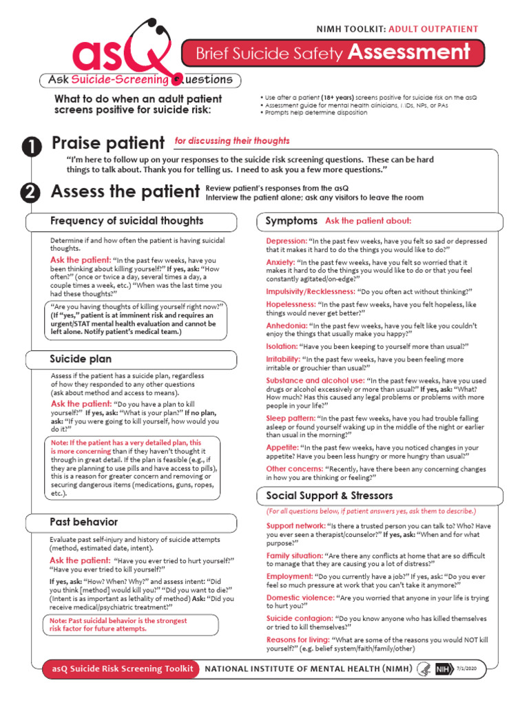ASQ Suicide Risk Assessment Guide | PDF | Suicide | Mental Health