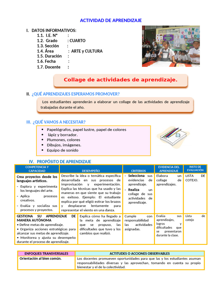 Collage de Aprendizajes en Arte y Cultura | PDF | Aprendizaje ...