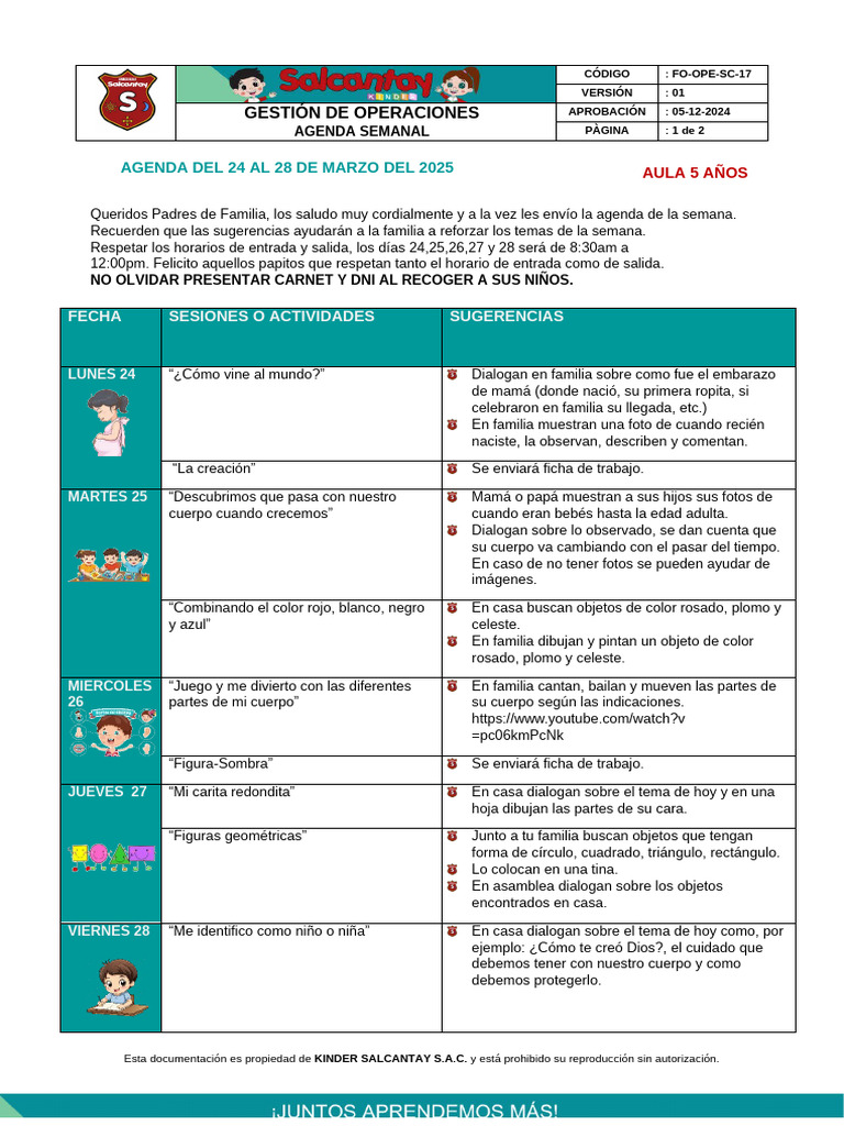 Agenda Del 24 Al 28 de Marzo | PDF