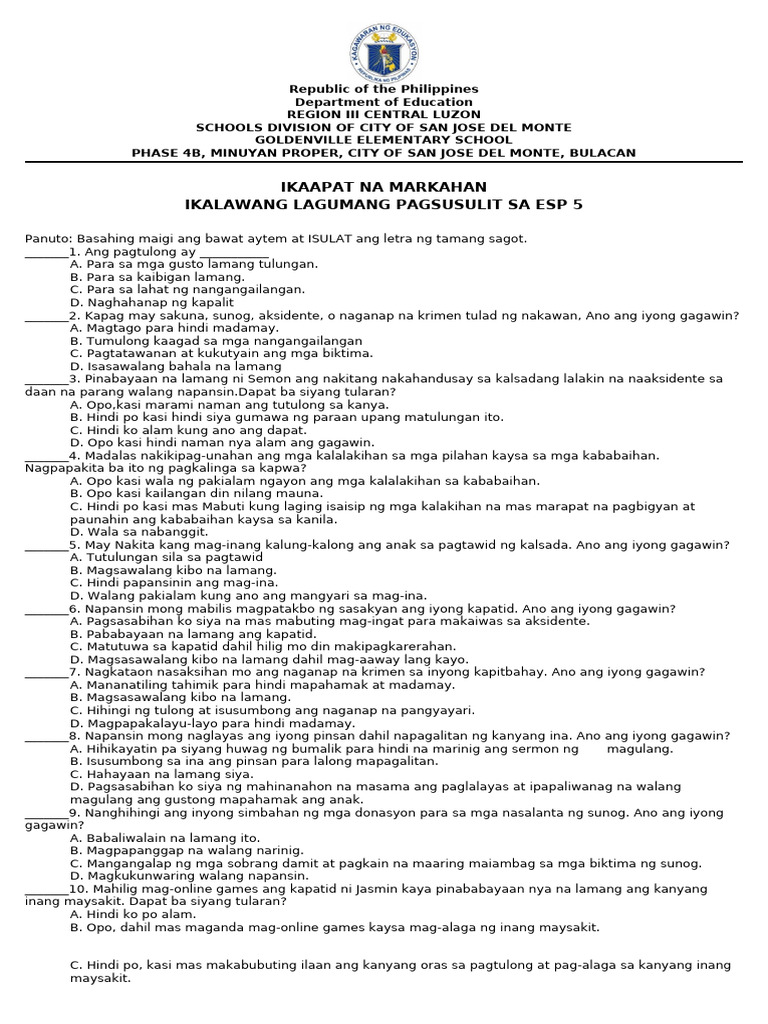 2ND Summative Test in Esp 5-Q4 | PDF