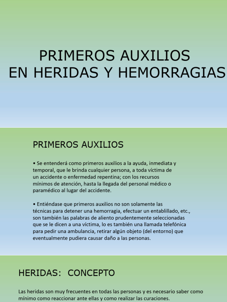 Primeros Auxilios: Manejo de Heridas y Hemorragias | PDF | Herida ...