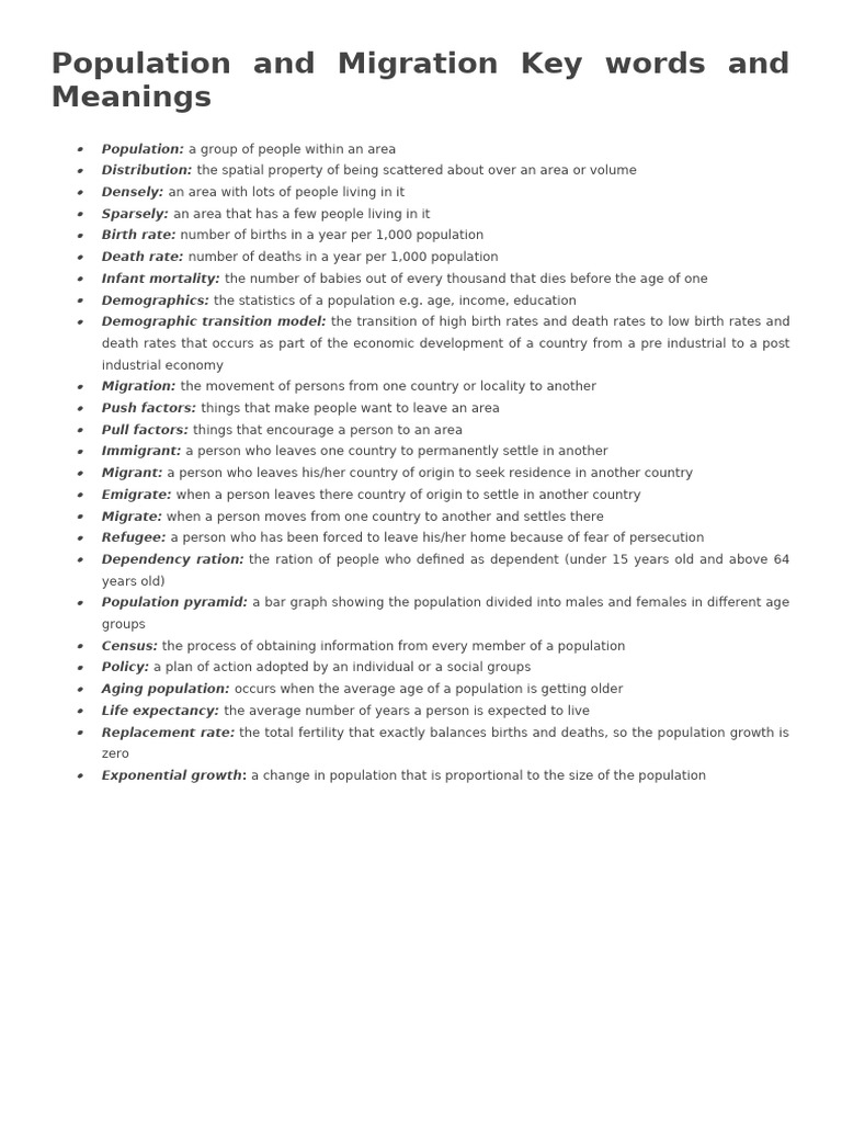 Key Terms in Population and Migration | PDF