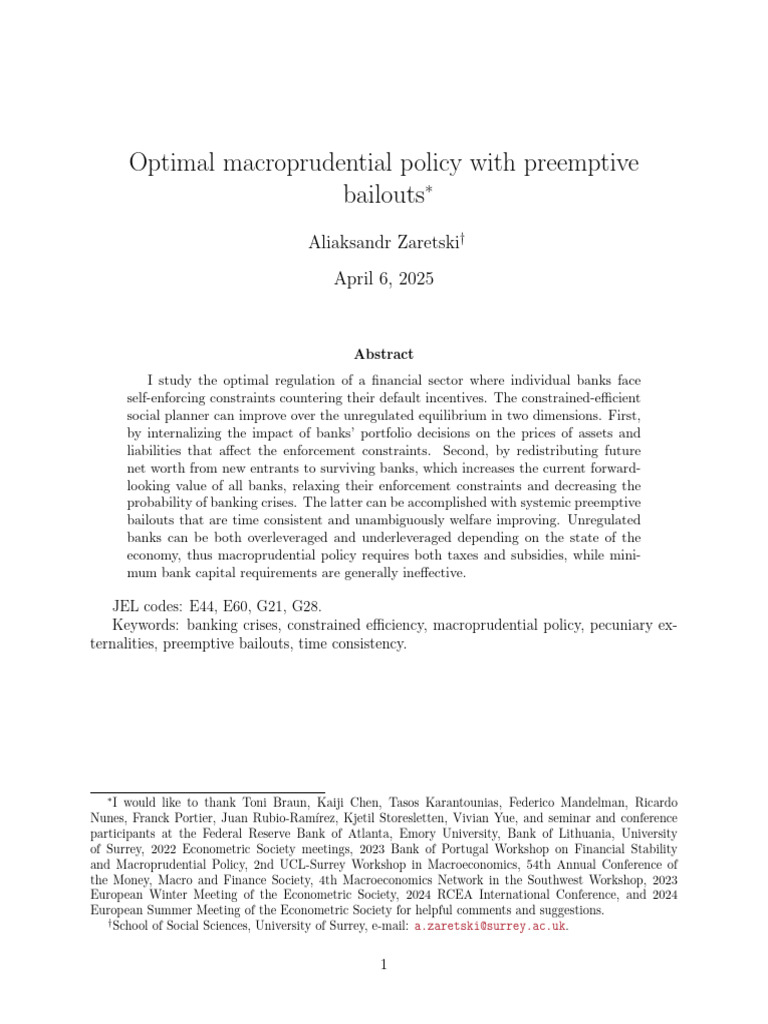 Optimal Macroprudential Policy Insights | PDF | Externality ...