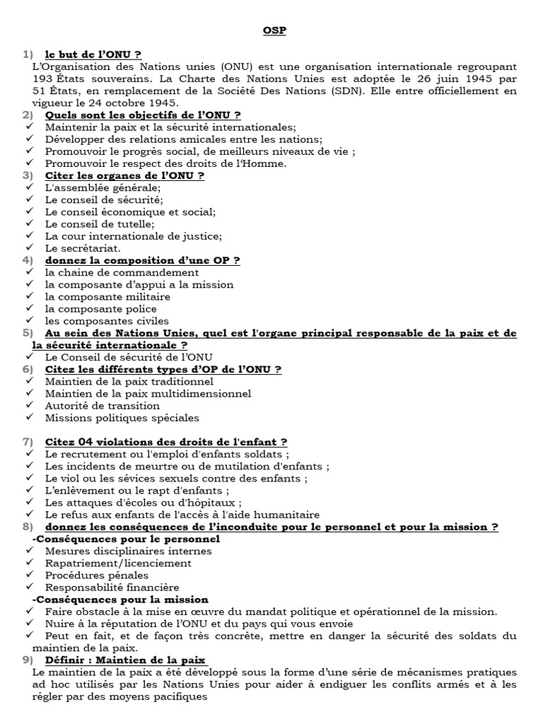 Objectifs et organes de l'ONU | PDF | Nations unies | Relations ...