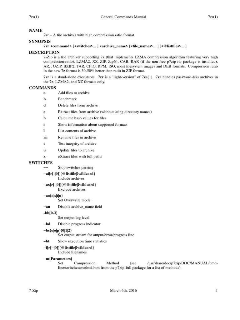 7zr Command Line Usage Guide | PDF | Utility Software | Operating ...