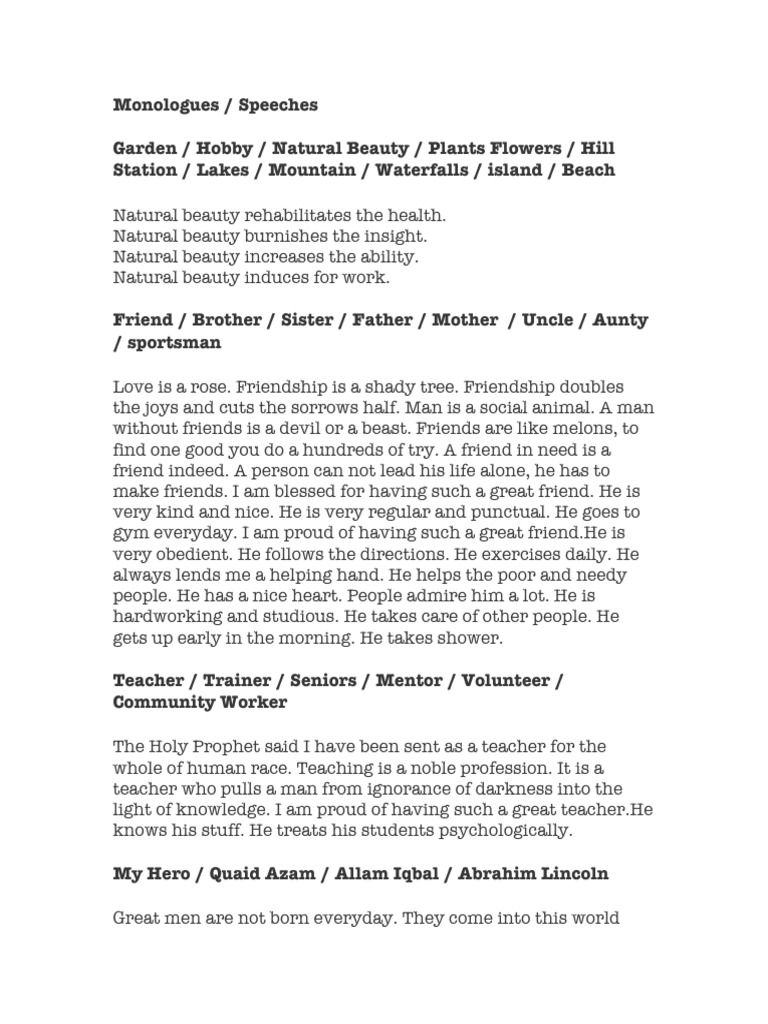 Monologue Ideas for Grade 7 Students | PDF