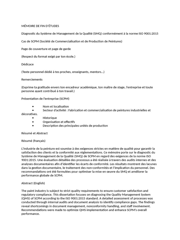 Diagnostic du SMQ selon ISO 9001:2015 | PDF | Management de la qualité ...