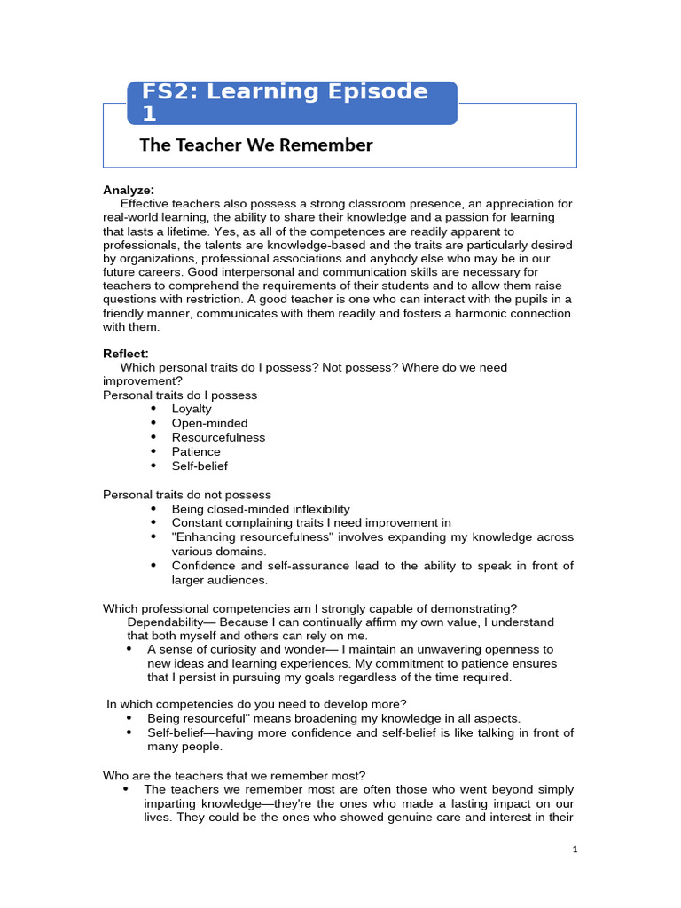 Developing Teacher Competencies and Traits | PDF | Learning | Teachers