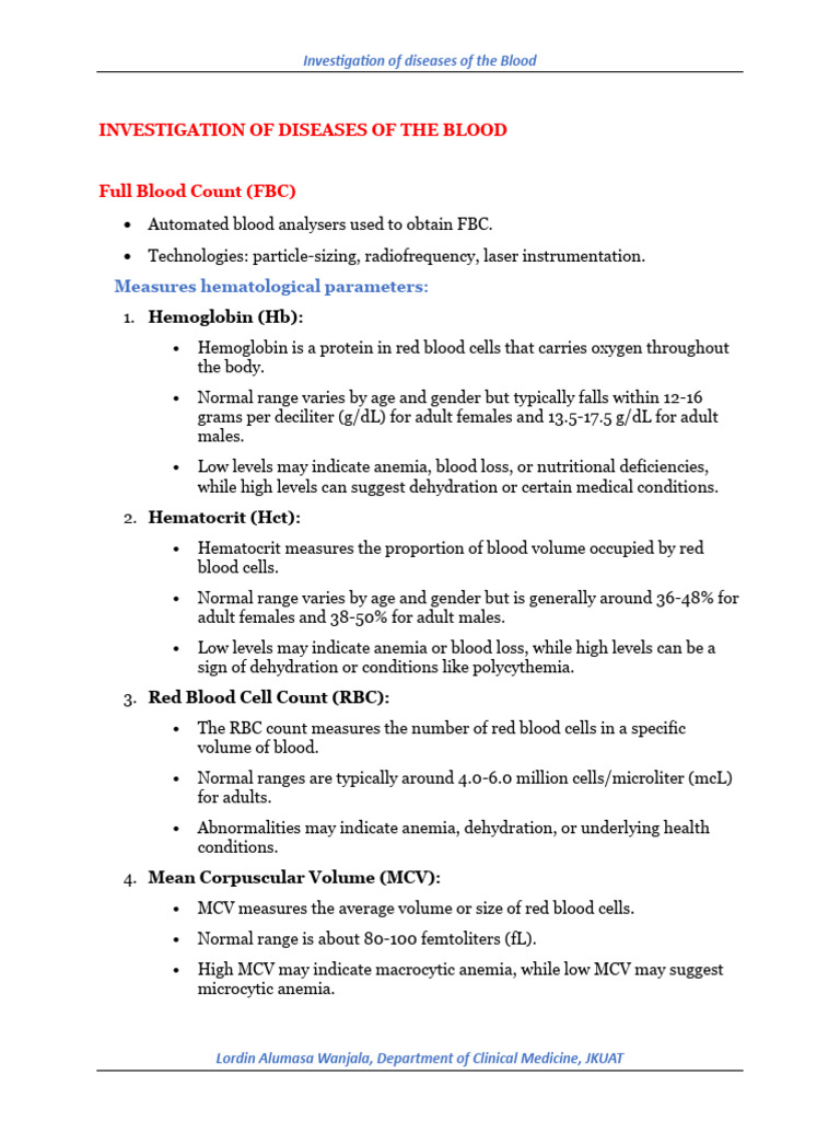 Lec 3 Investigations in Blood Dse | PDF | Coagulation | White Blood Cell