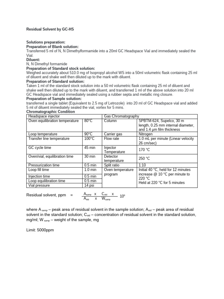 GC-HS Analysis of Residual Solvents | PDF | Gas Chromatography ...