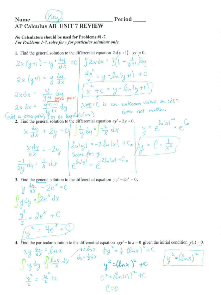 Solving Differential Equations in AP Calculus | PDF | Tangent | Slope