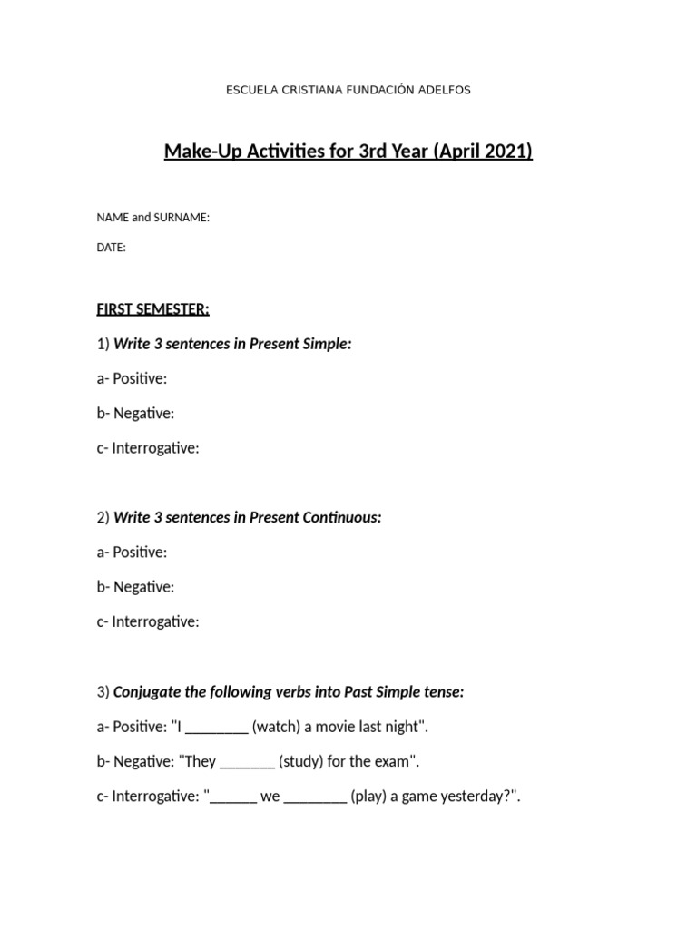 Make Up Activity 3rd Year April 2021 | PDF