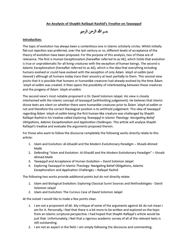 Critique of Shaykh Rafāqat's Tawaqquf Treatise | PDF | Quran | Islam