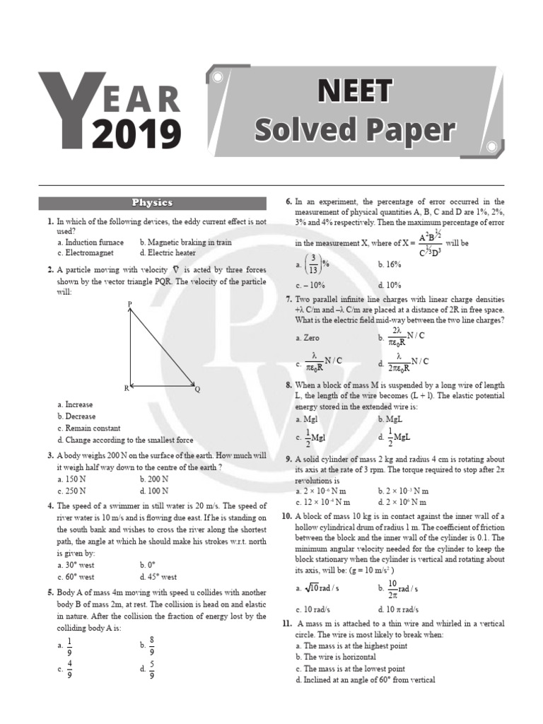 NEET Physics Module 2019 Solutions | PDF | Rainbow | Force