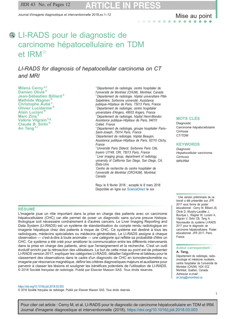 LI-RADS 2017 pour le carcinome hépatique | PDF | Cirrhose ...