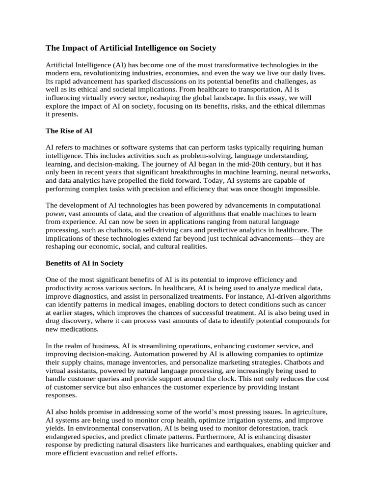 AI's Societal Impact: Benefits and Risks | PDF | Artificial ...