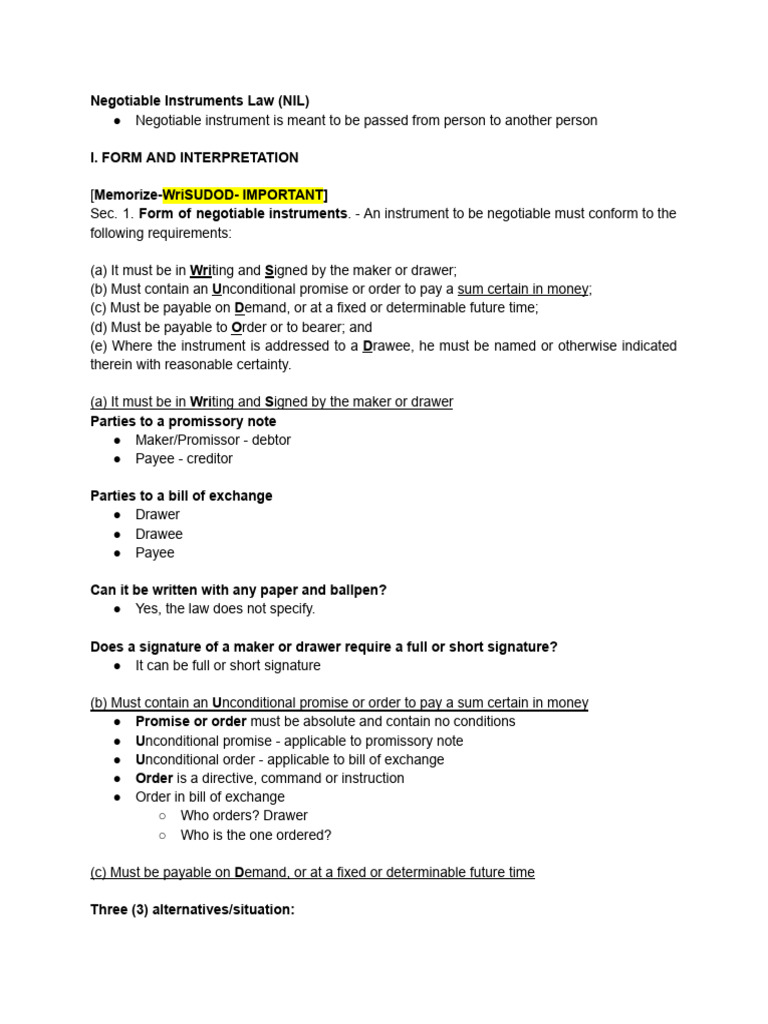 Understanding Negotiable Instruments Law | PDF | Negotiable Instrument ...