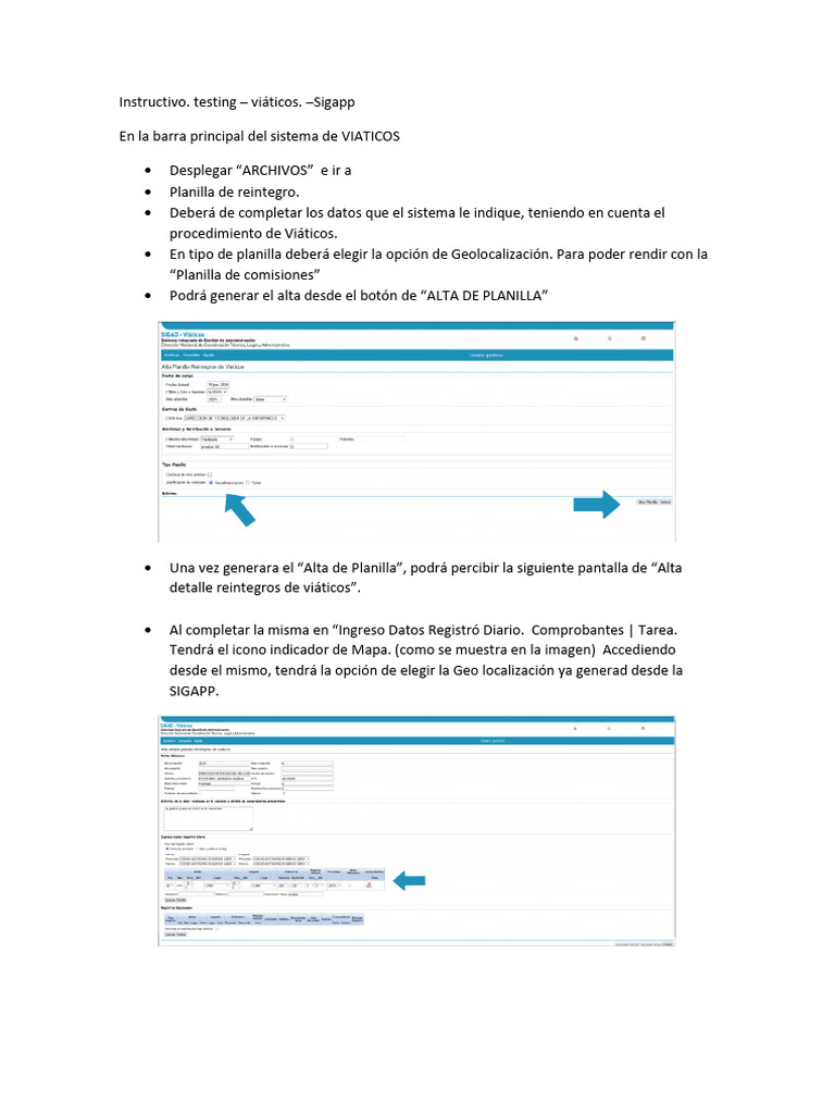 Instructivo de Viáticos en Sigapp | PDF