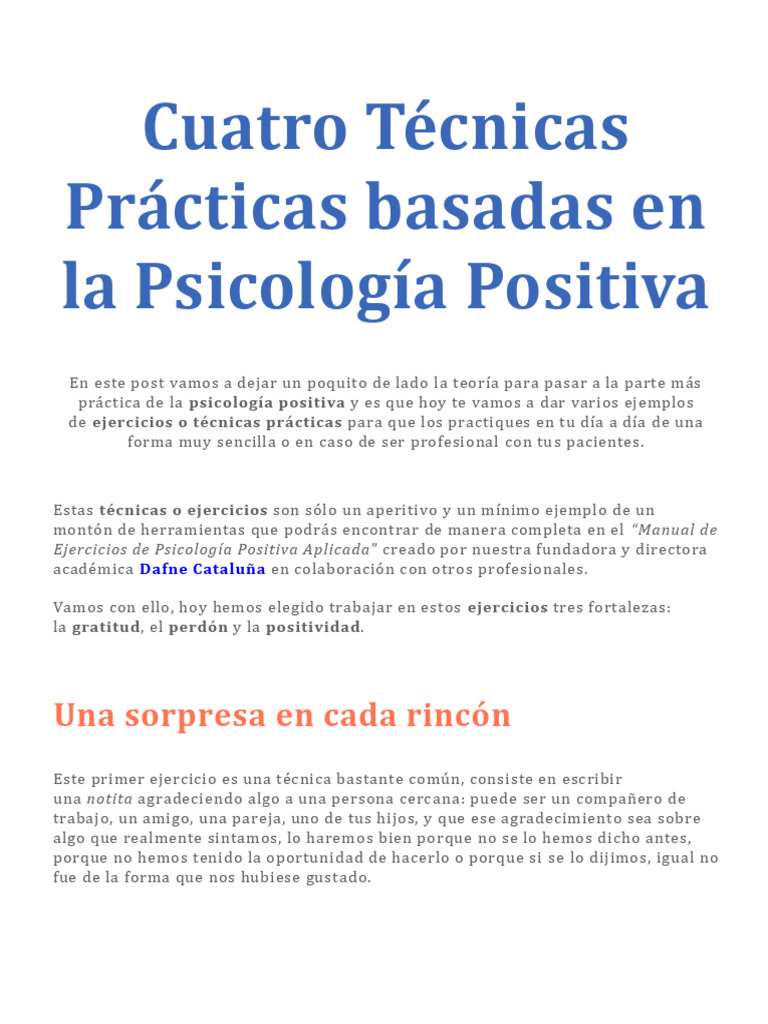 Cuatro Técnicas Prácticas Basadas en La Psicología Positiva | PDF ...
