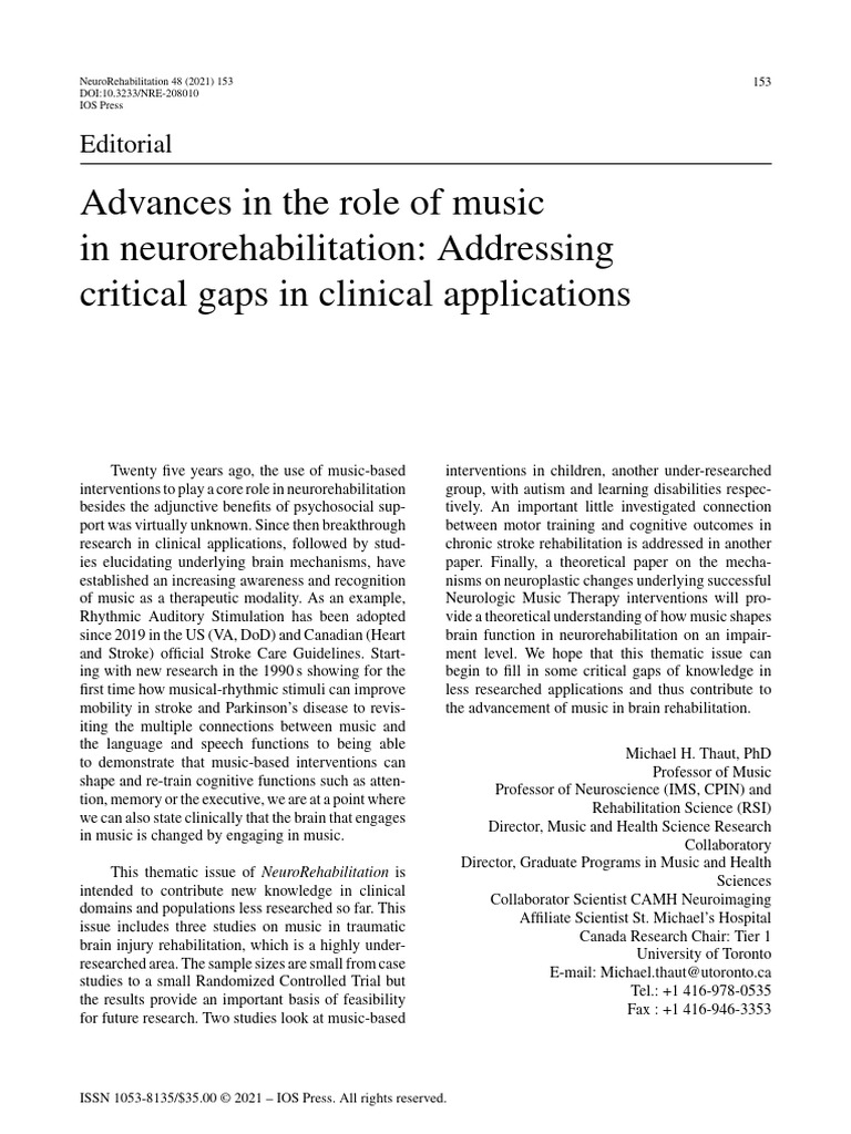 Thaut 2021 Advances in The Role of Music in Neurorehabilitation ...