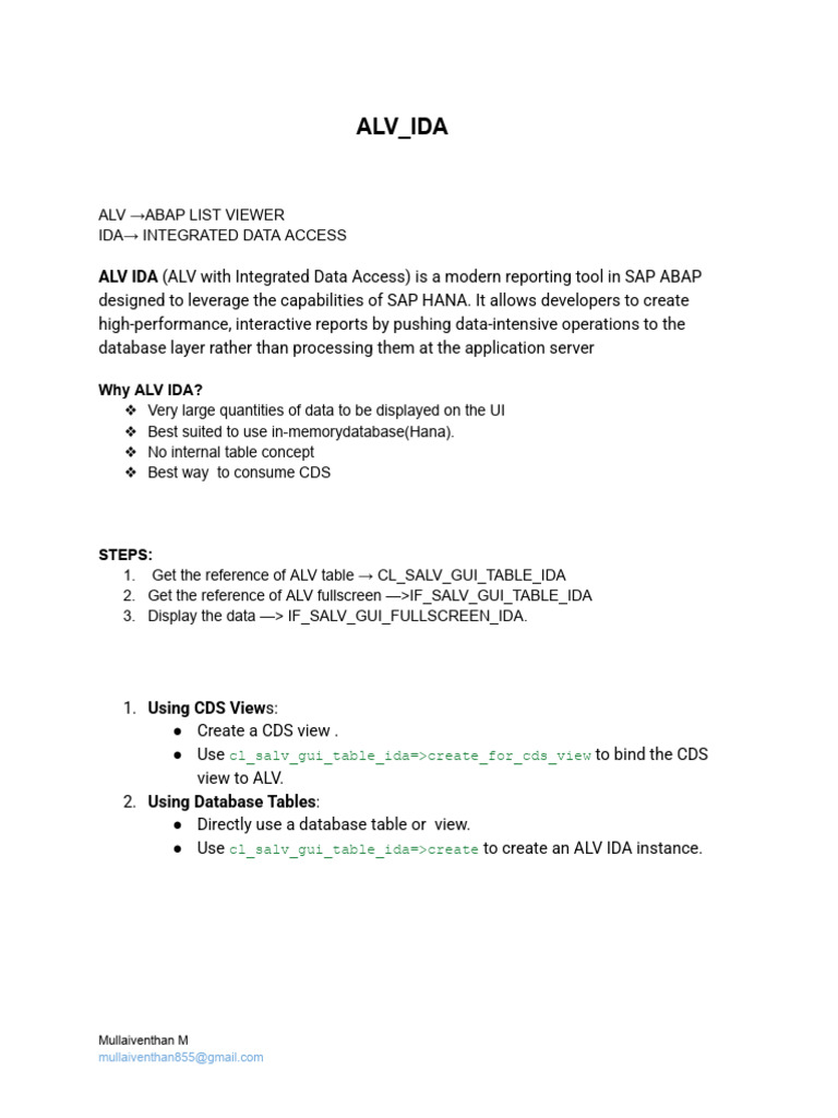 ALV IDA: Interactive Reporting in SAP | PDF | Data | Computer Science