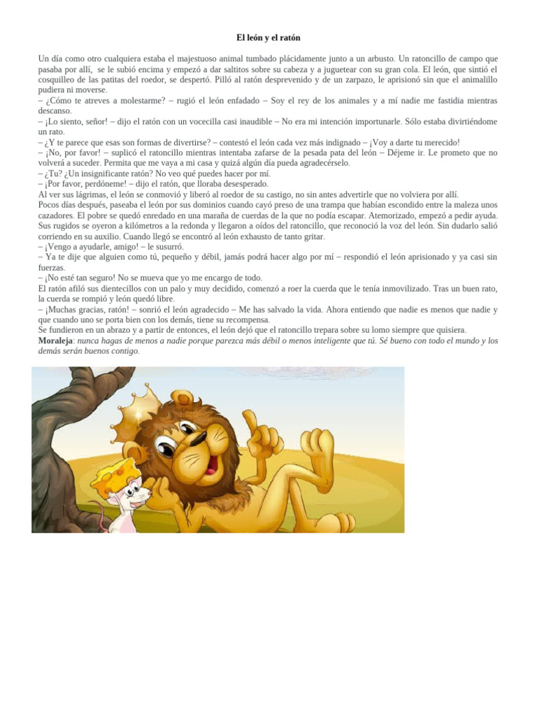El león y el ratón: fábula con moraleja | PDF