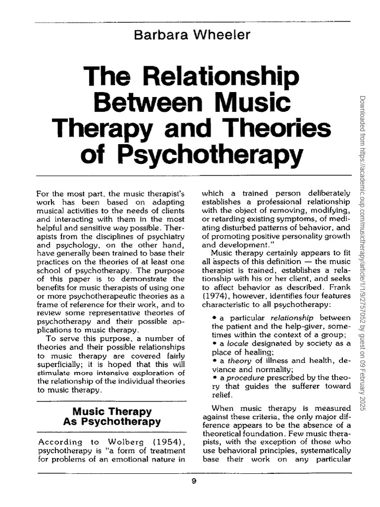 The Relationship Between Music Therapy and Theories of Psychotherapy ...