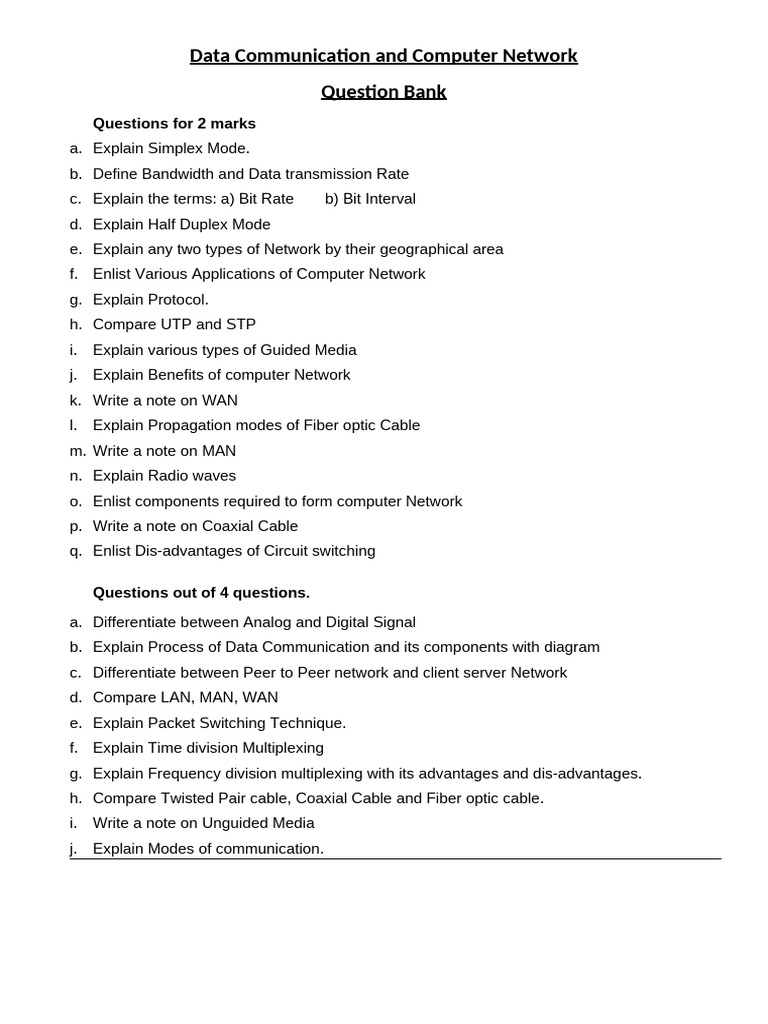DCC Question Bank Test 1 | PDF