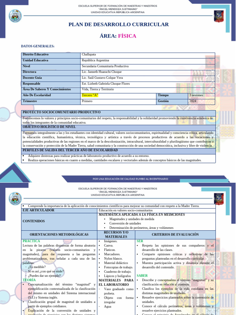 Plan Curricular de Física para Secundaria | PDF | Volumen | Laboratorios