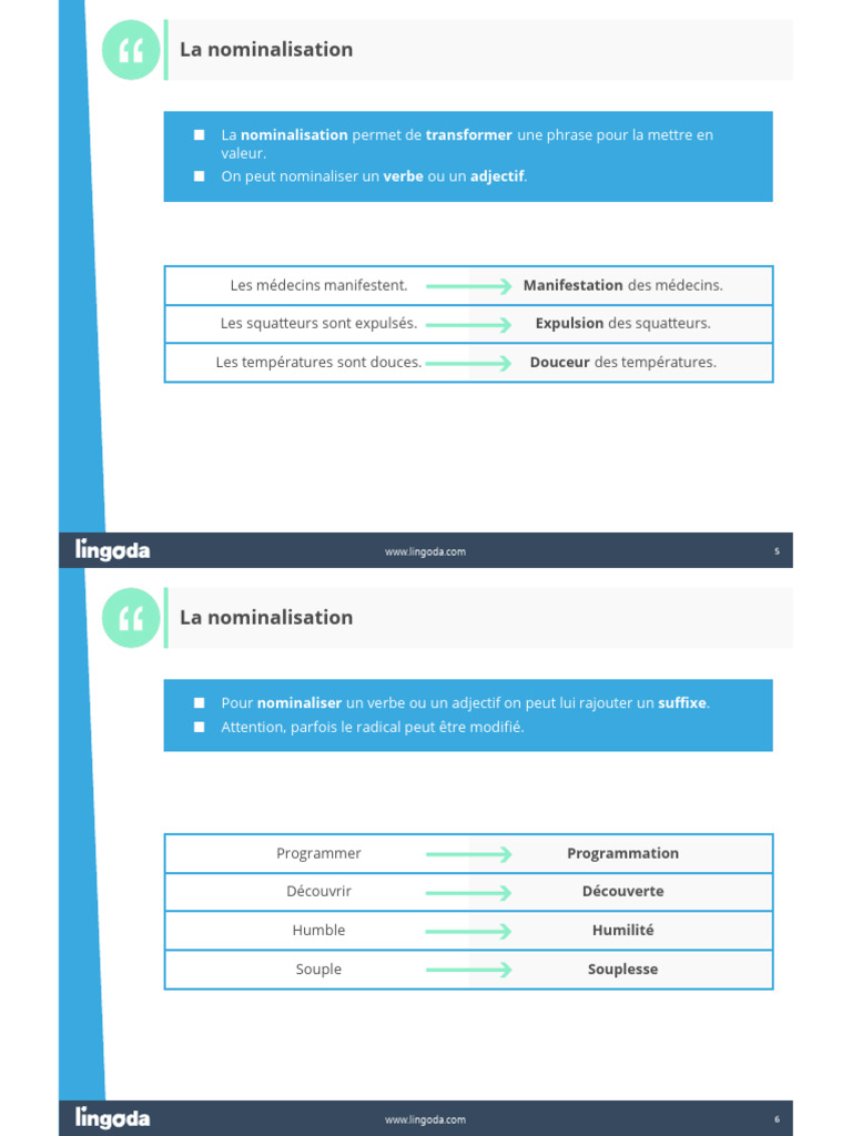 La Nominalisation des Verbes et Adjectifs | PDF | Linguistique | Grammaire