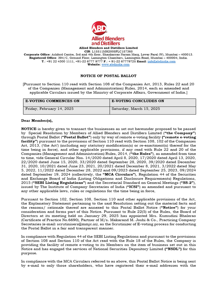 Notice of Postal Ballot for ESOS 2024 | PDF | Login | Electronic Voting