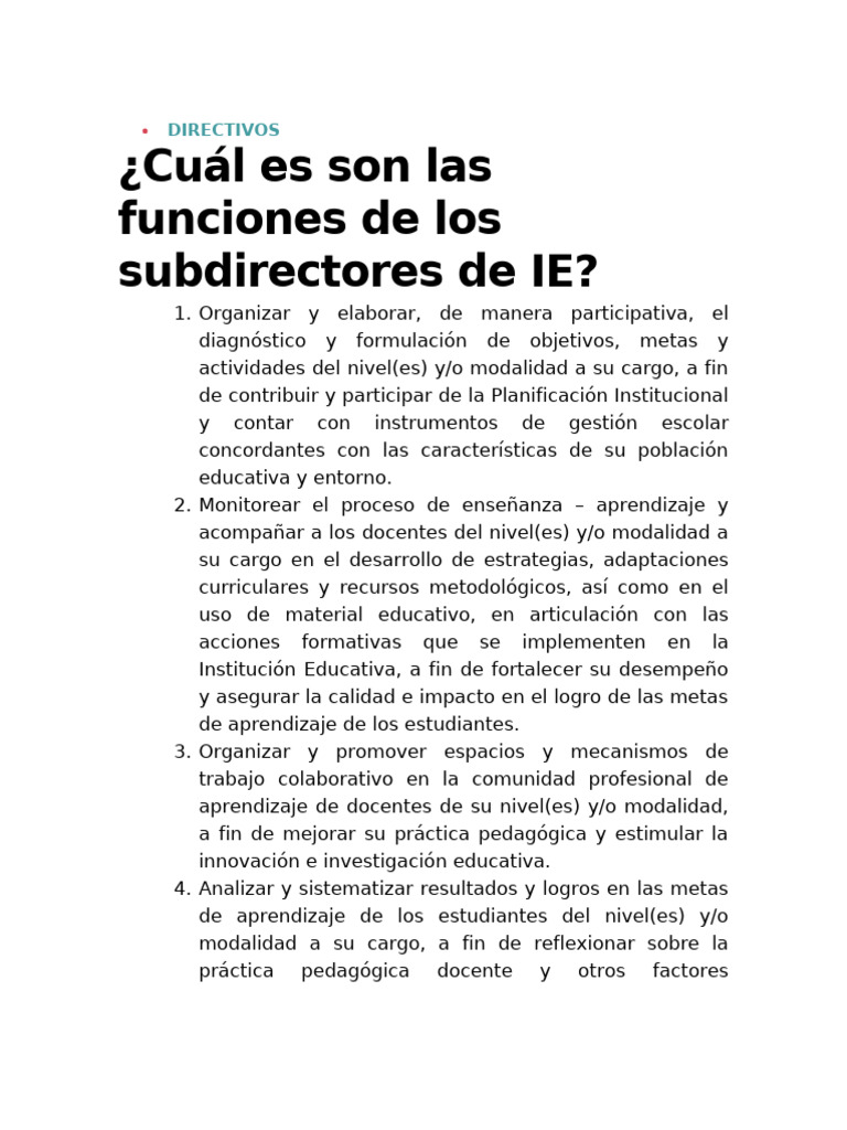 Funciones del Subdirector Educativo en Honduras | PDF | Aprendizaje ...