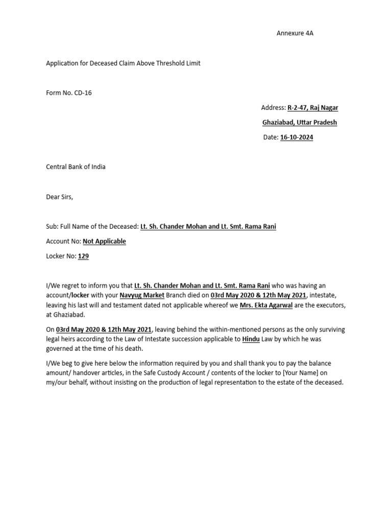 Deceased Claim Application Form CD-16 | PDF | Probate | Civil Law ...