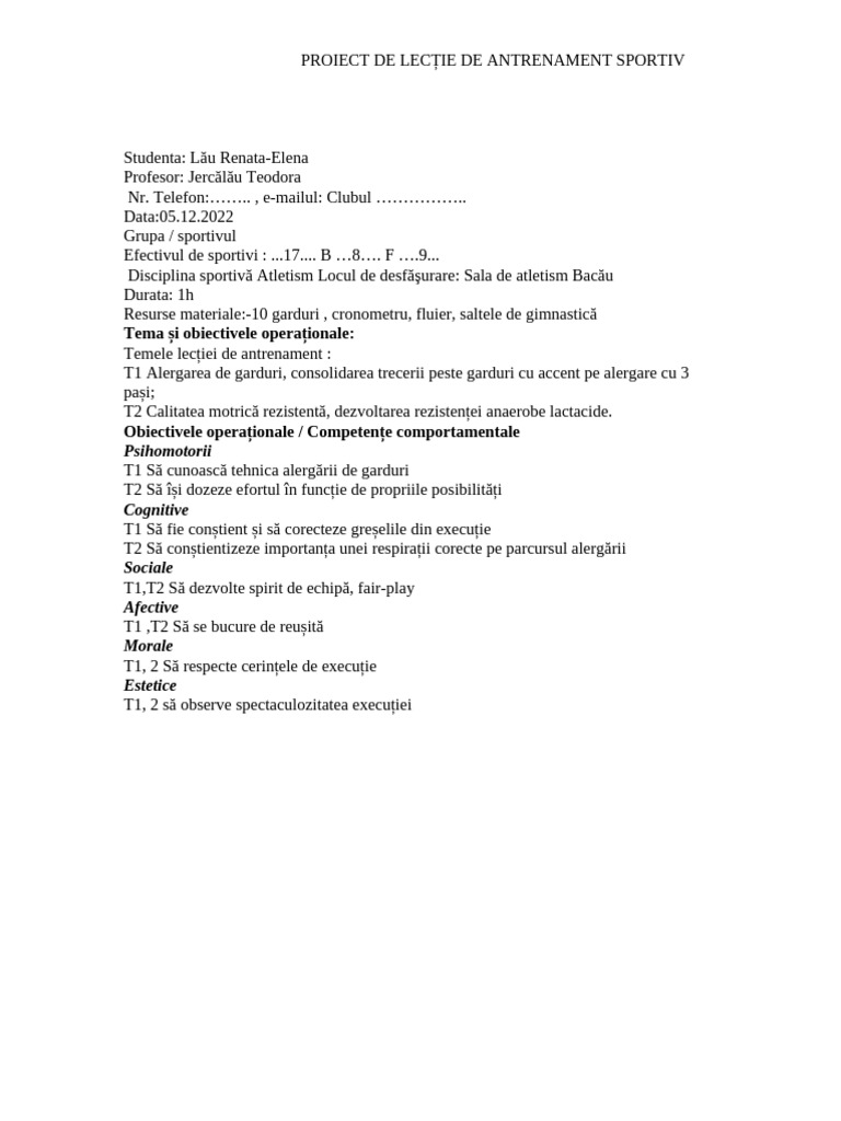 Noul Model de Proiect Didactic de Antrenament | PDF