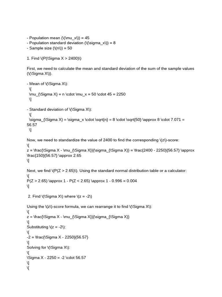 Statistical Analysis of Sample Sums | PDF