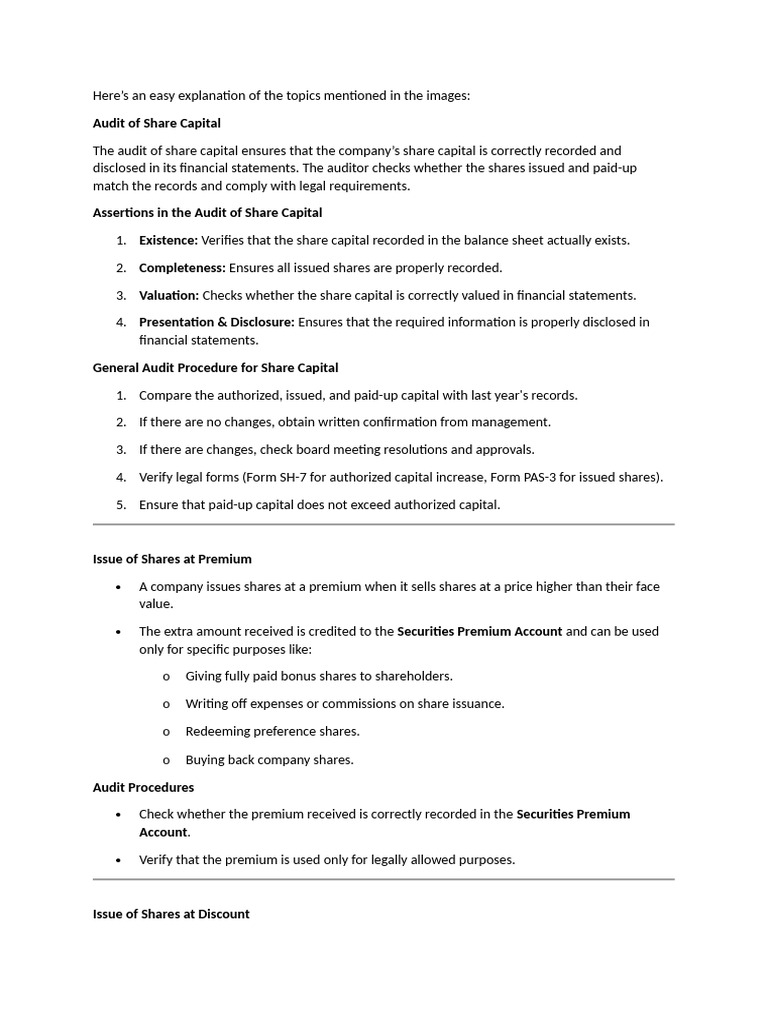 Audit Procedures for Share Capital and Reserves | PDF | Loans | Audit