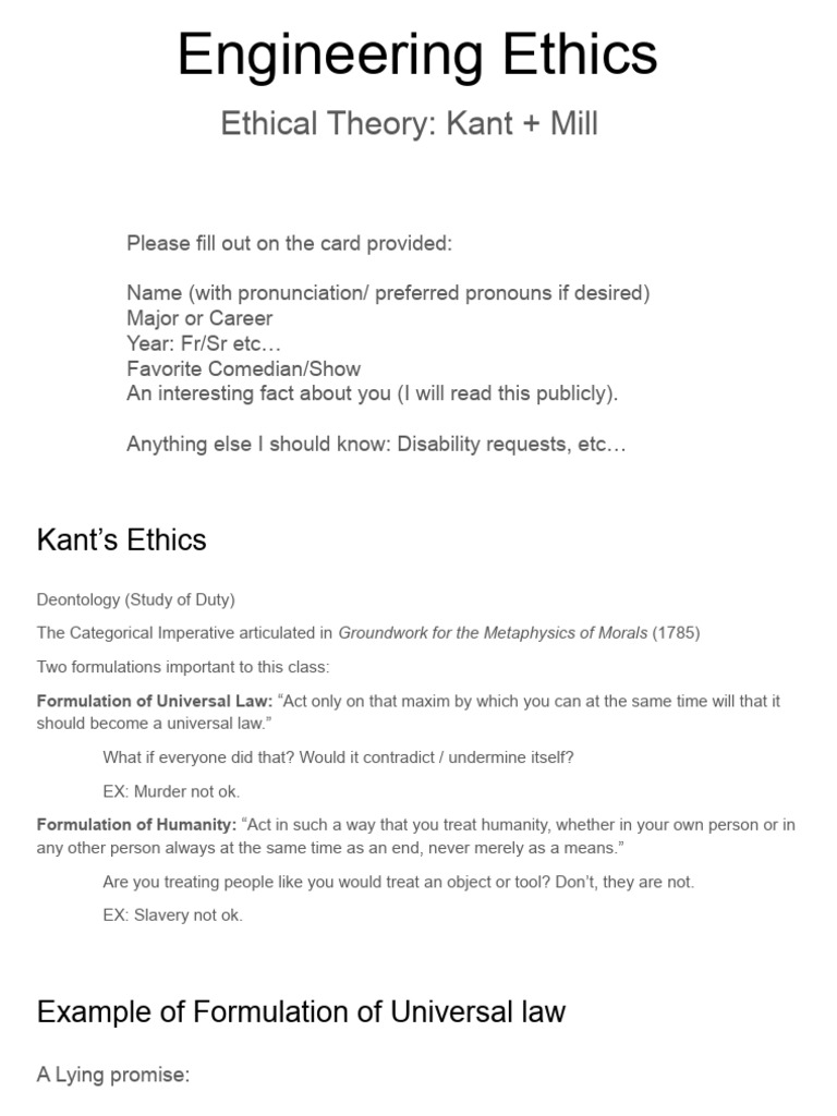 Engineering Ethics: Kant and Mill Explained | PDF | Utilitarianism ...