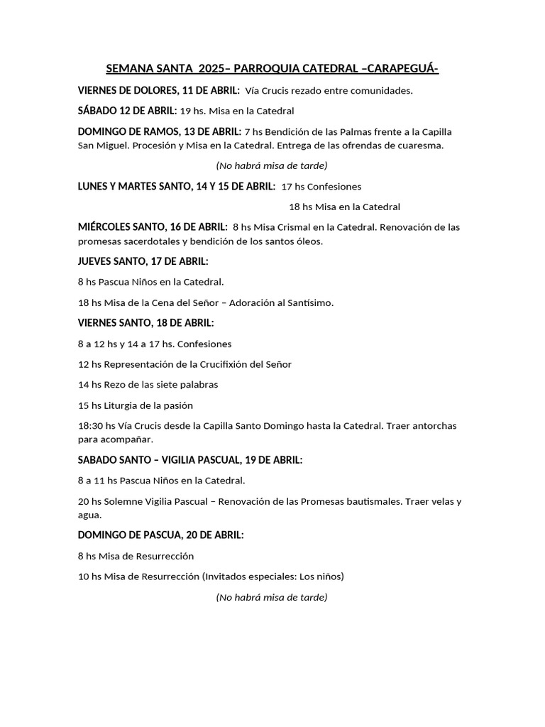 Programa Semana Santa 2025 Carapeguá | PDF