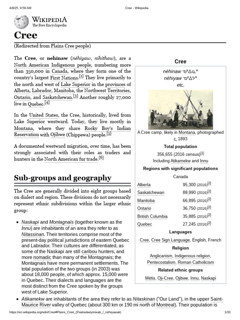 Cree - Wikipedia | PDF | Métis | Indigenous Peoples Of North America