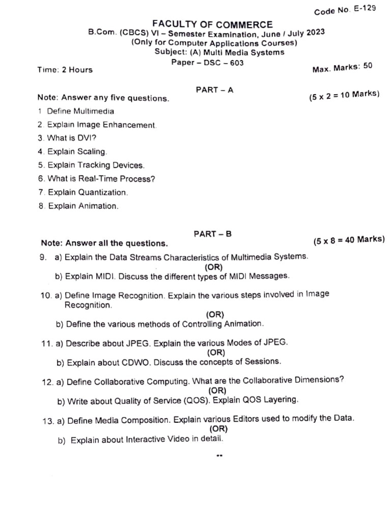 Multimedia Systems Exam Questions 2023 | PDF | Multimedia | Course Credit