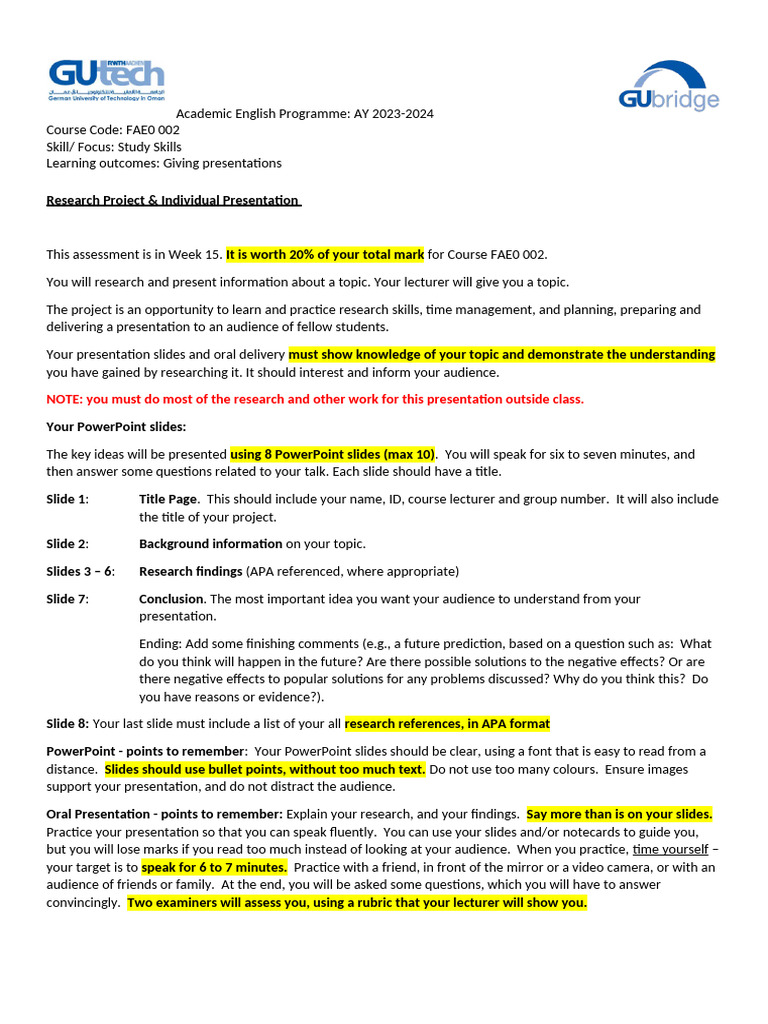 Academic English Presentation Guidelines | PDF | Microsoft Power Point ...