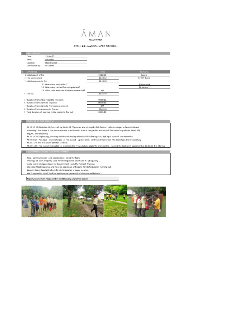 Fire Drill Report and Recommendations | PDF | Fires | Firefighting
